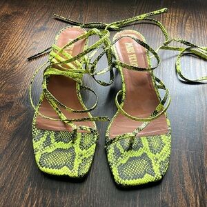 PARIS TEXAS Betty Lace Up Sandal In Croc-Embossed Peyote (lime green) size 38.
